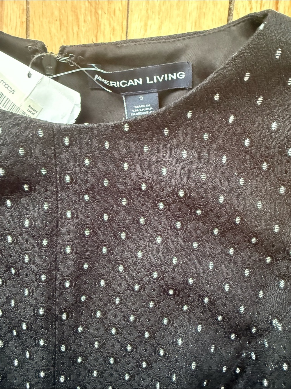 American Living Black Sleeveless Midi Dress with White Dot Print - Picture 2 of 5